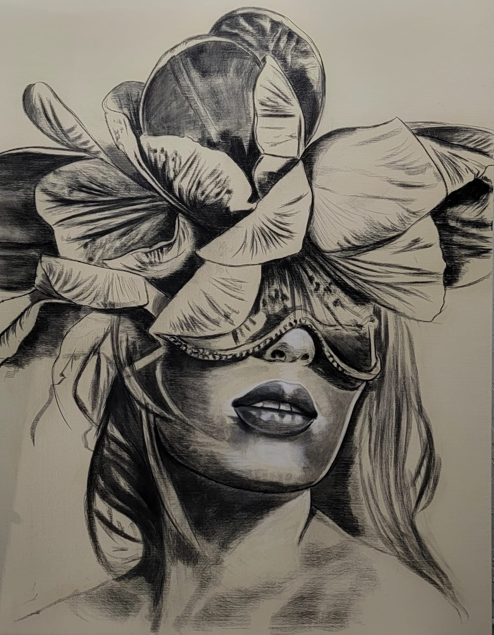 Venetian Flower, 2022. \nCharcoal and pastel on Canvas, 78 x 60 inches