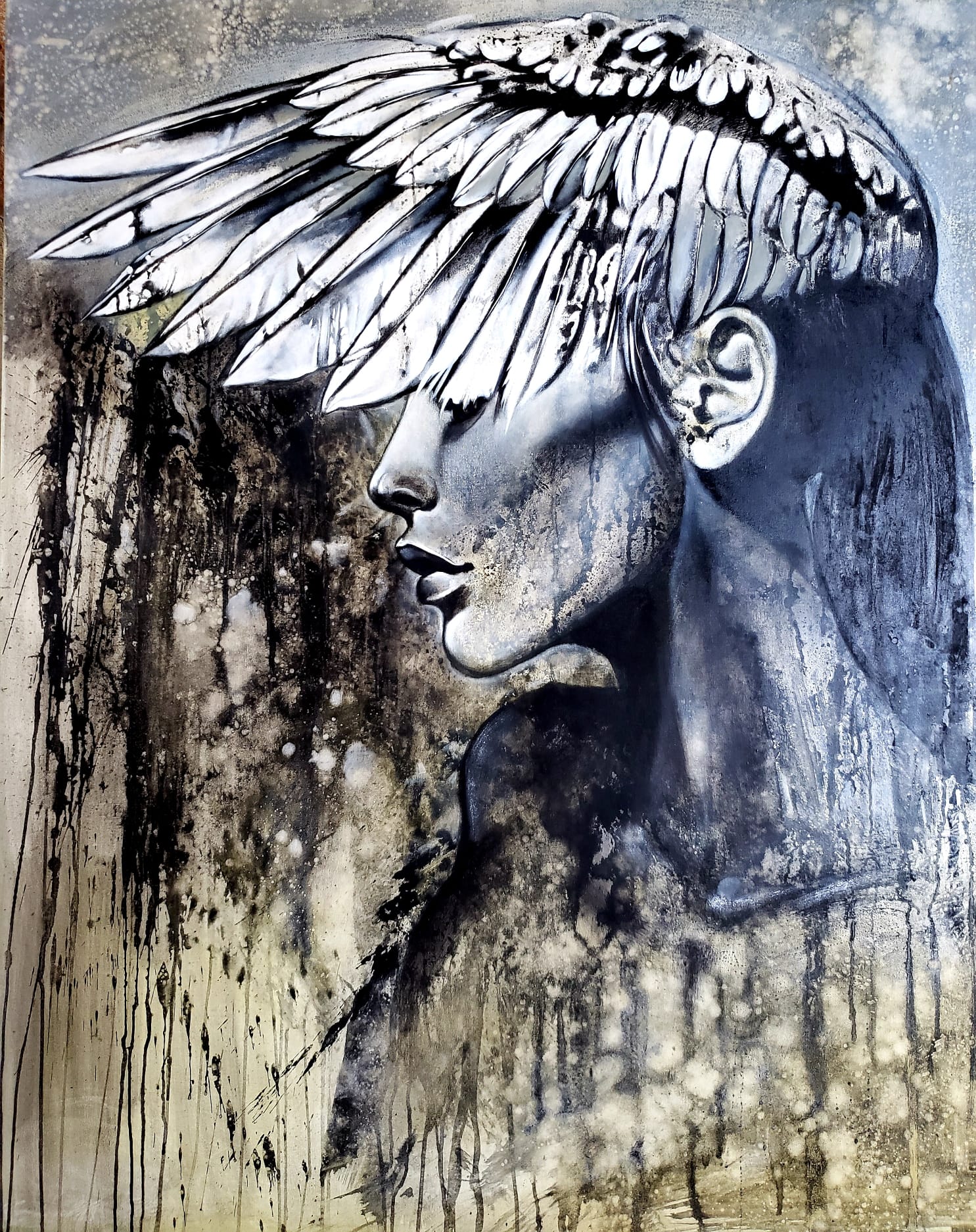 Wings, 2019. \nCharcoal and pastel on Canvas. 60 x 48 inches