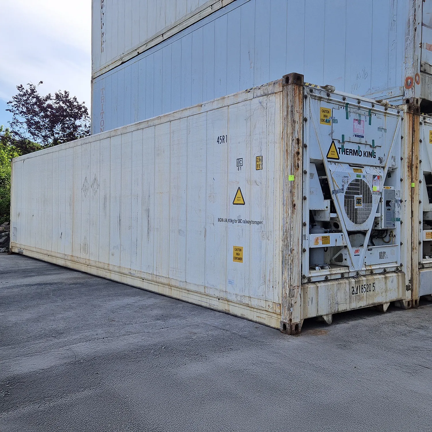 Weißer Kühlcontainer mit Thermo King Kühlaggregat