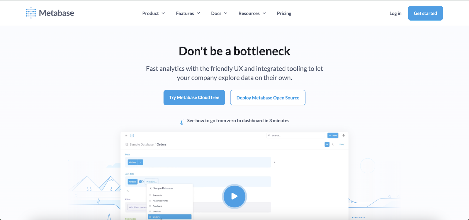 Metabase home page copy.