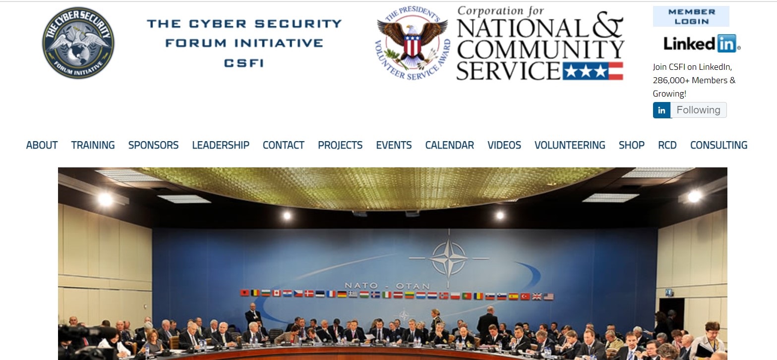 Screenshot of the Cyber Security Forum Initiative website
