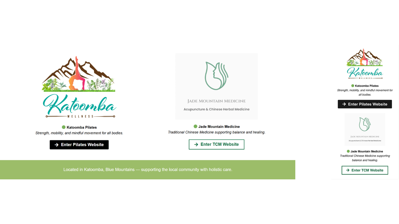 Katoomba Wellness Website Design – Dual Wellness Platform (Pilates & Chinese Medicine)