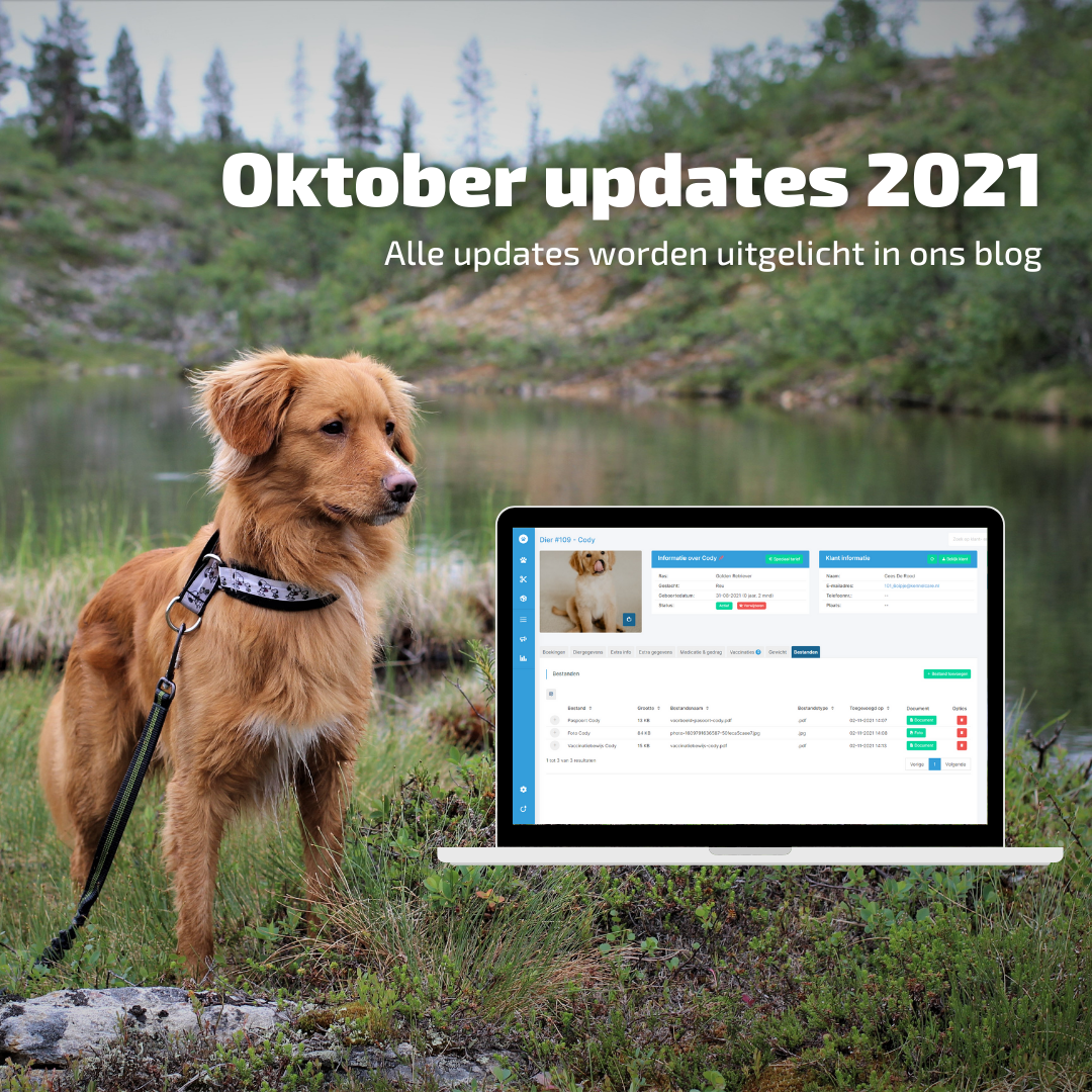 KennelCare updates oktober 2021 met een overzicht van integratie tools,  het koppelen van documenten aan klanten of dieren en meer!