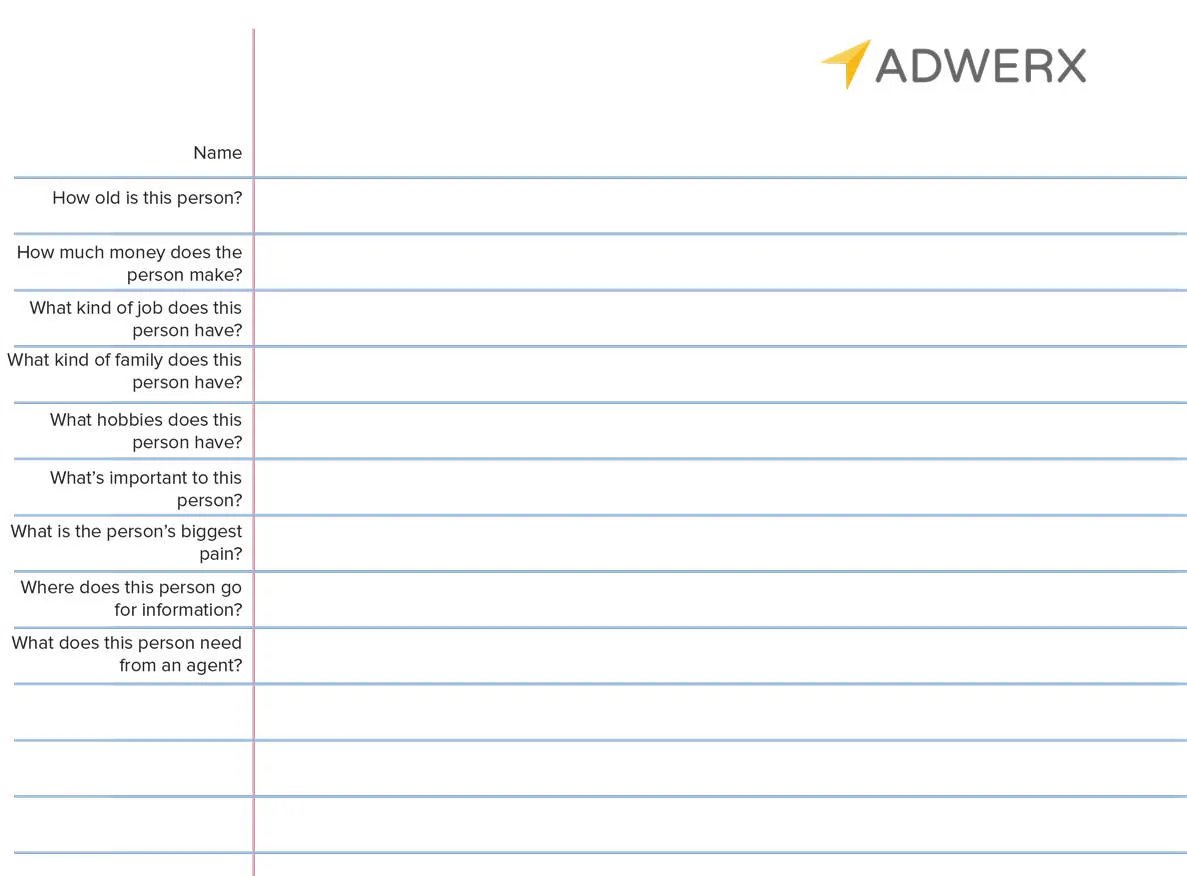 Adwerx for real estate user persona worksheet for building your real estate brand