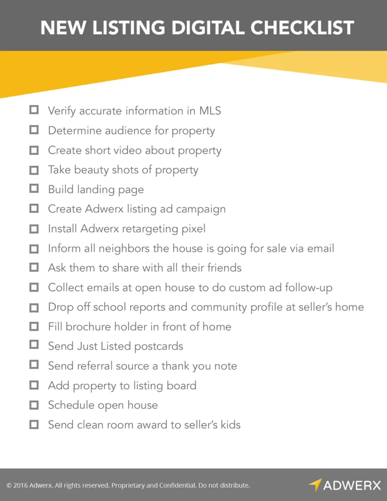 Adwerx New Listings Digital Marketing Checklist