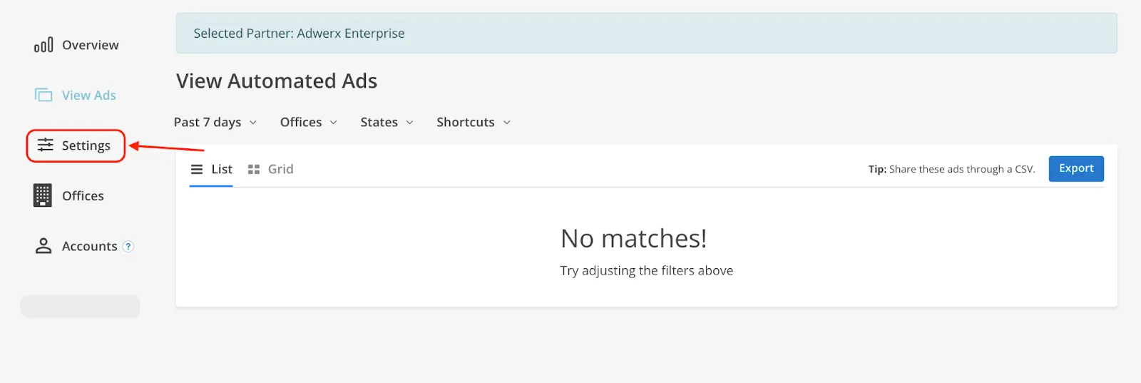 enterprise-dashboard-settings-menu