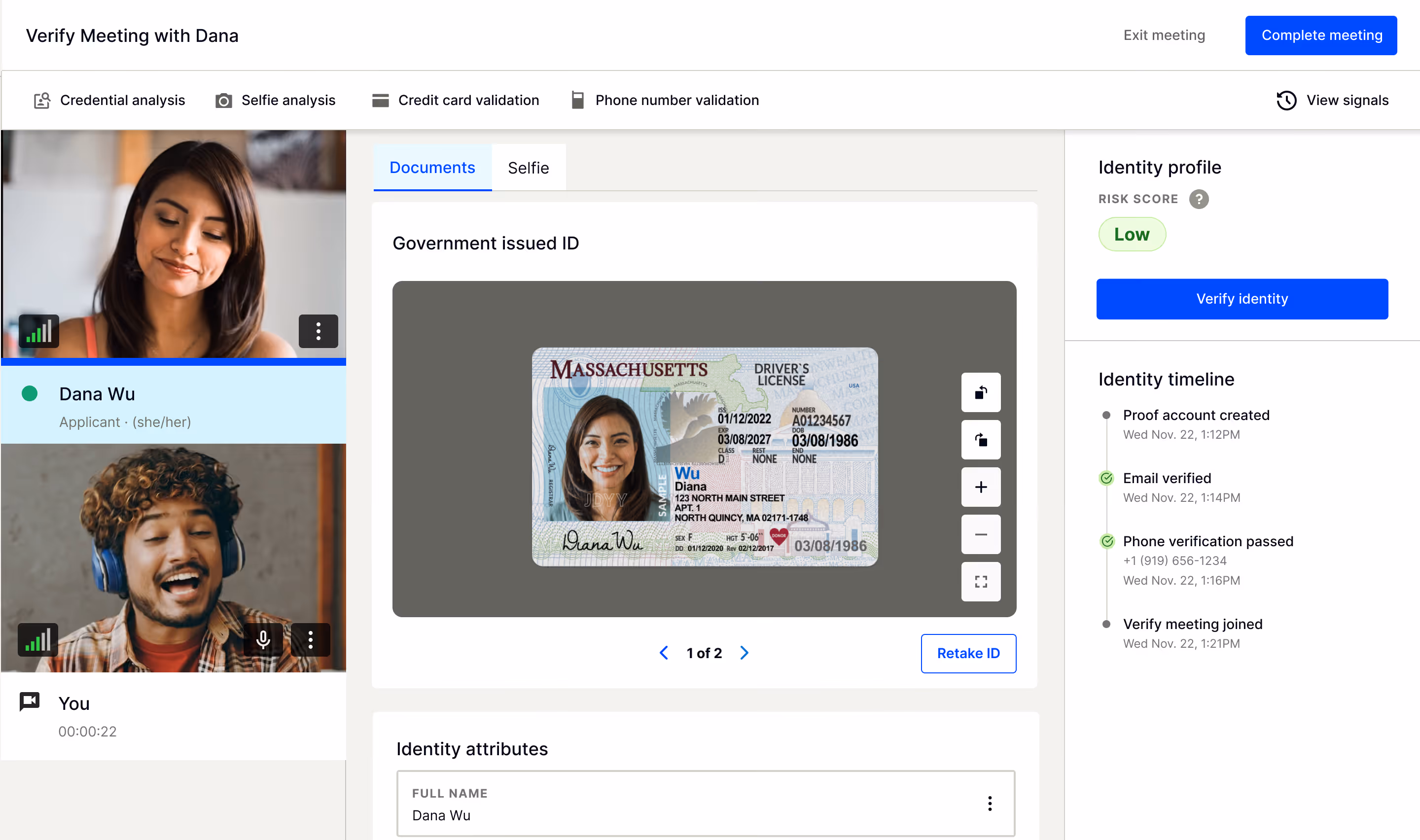 The Proof agent examines your candidate\'s government ID in real time, with full identity context on screen