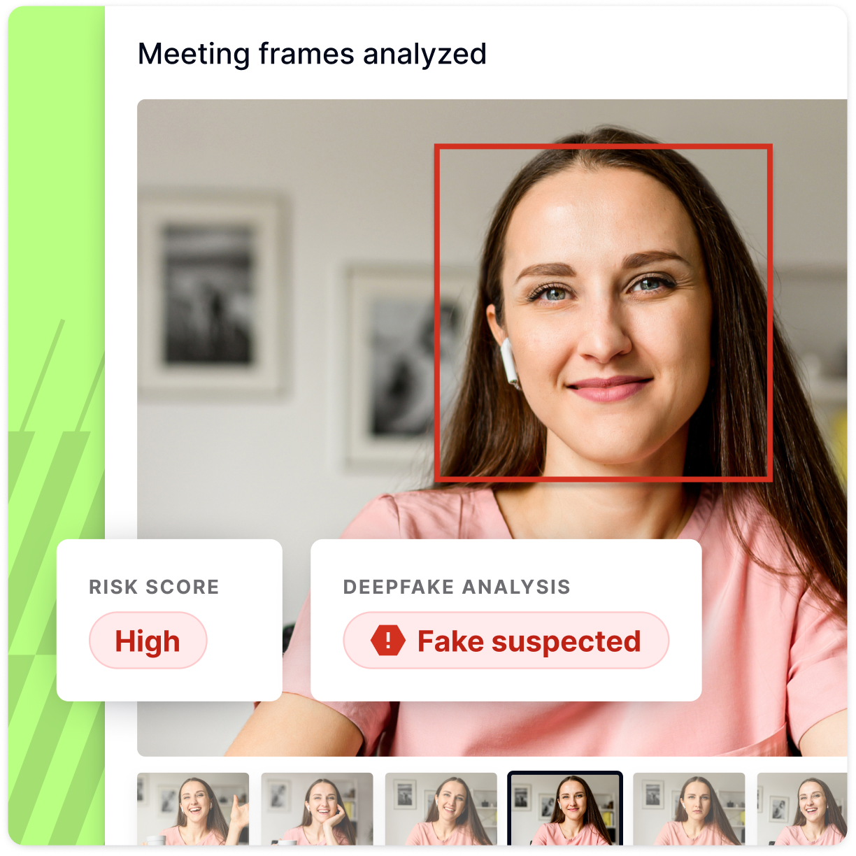 Deepfake analysis flagging a suspected fake with a high risk score
