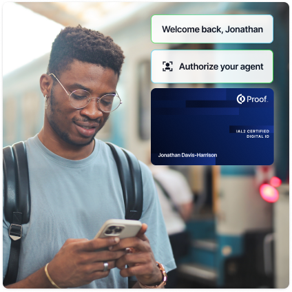 A person on their phone authorizing an agent with their Proof digital ID