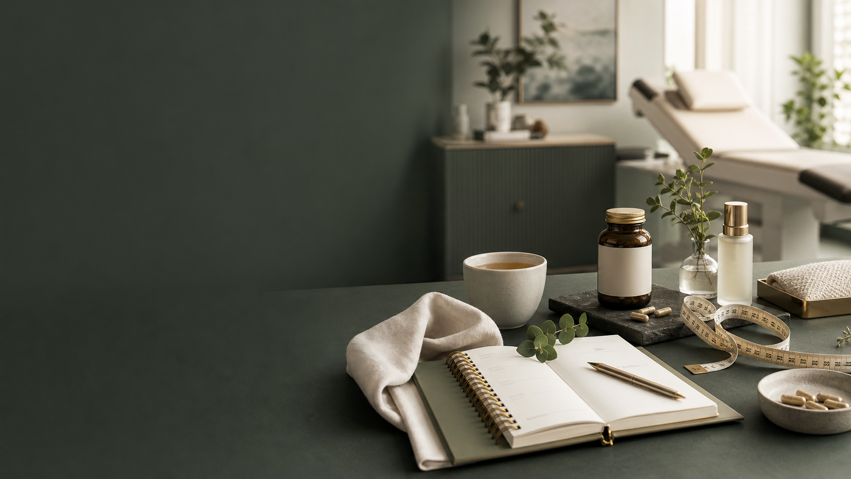 Elegant wellness consultation flatlay representing Rosee Medical and Wellness services