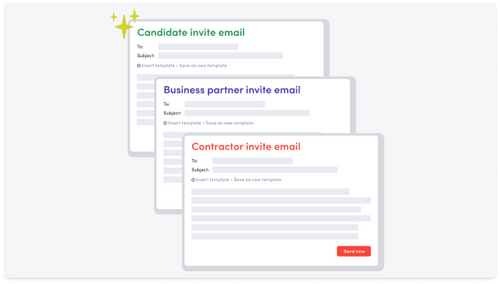 Three different types of emails are shown on a white background.
