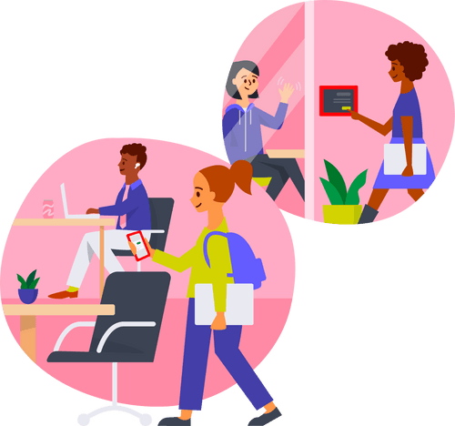 A woman in a yellow shirt is walking with a backpack.