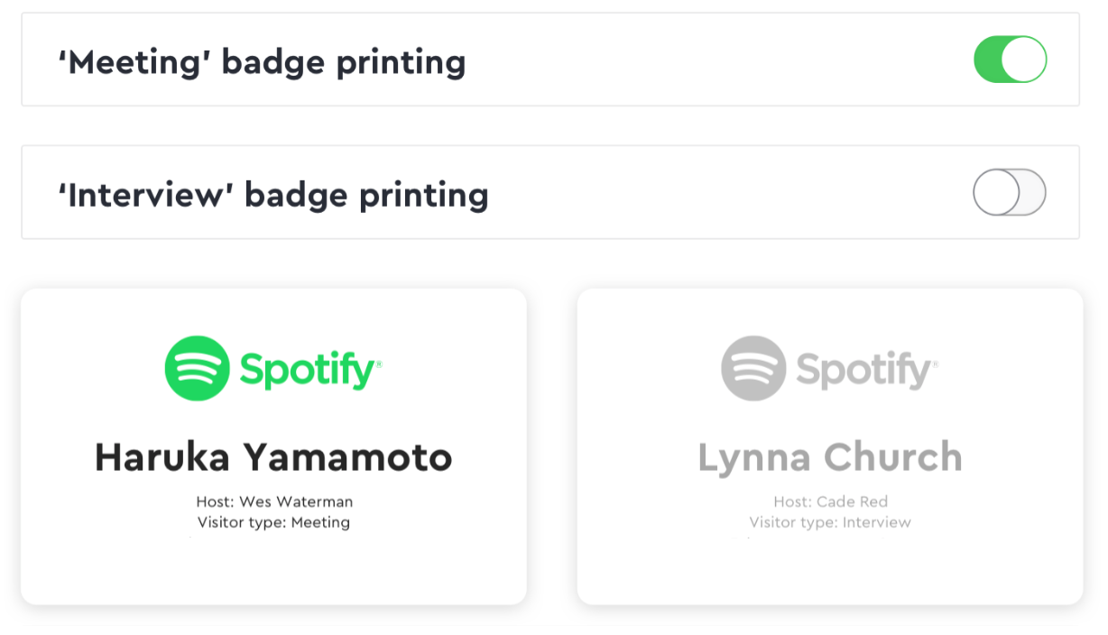 Examples of different visitor badges by visitor type