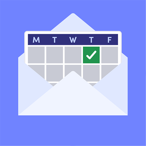 Illustration of a calendar sticking out of an envelope