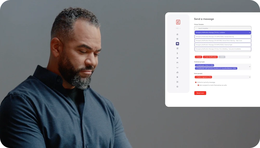 A person setting up an emergency notification in the Envoy dashboard.