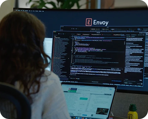 Image of a person reviewing code.