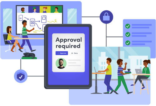 Image of an iPad showing a visitor signin "Approval Required" screen.