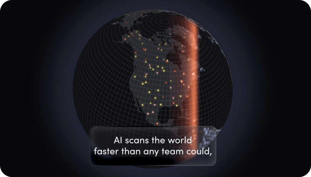 Digital globe showing North America with colored data points and a vertical orange scan line.
