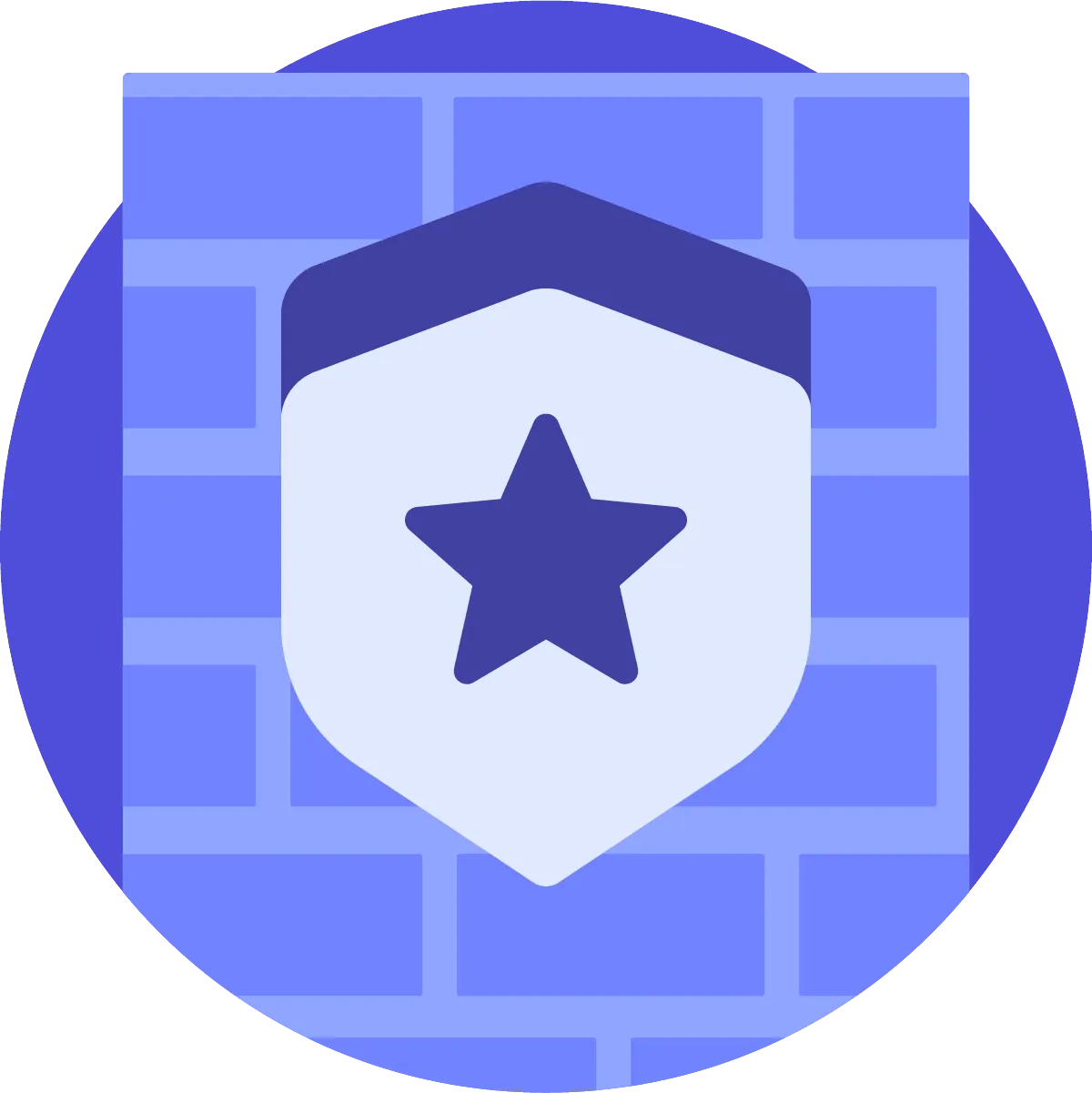 Shield emblem with a star in the center, set against a blue circular background with a brick wall pattern.