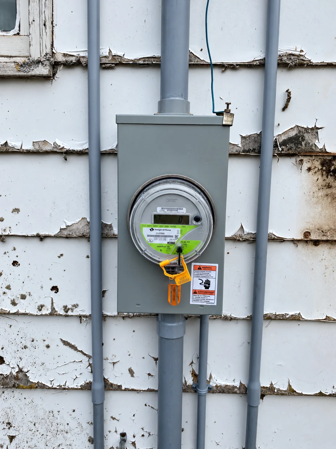 New exterior meter base and service conduit.