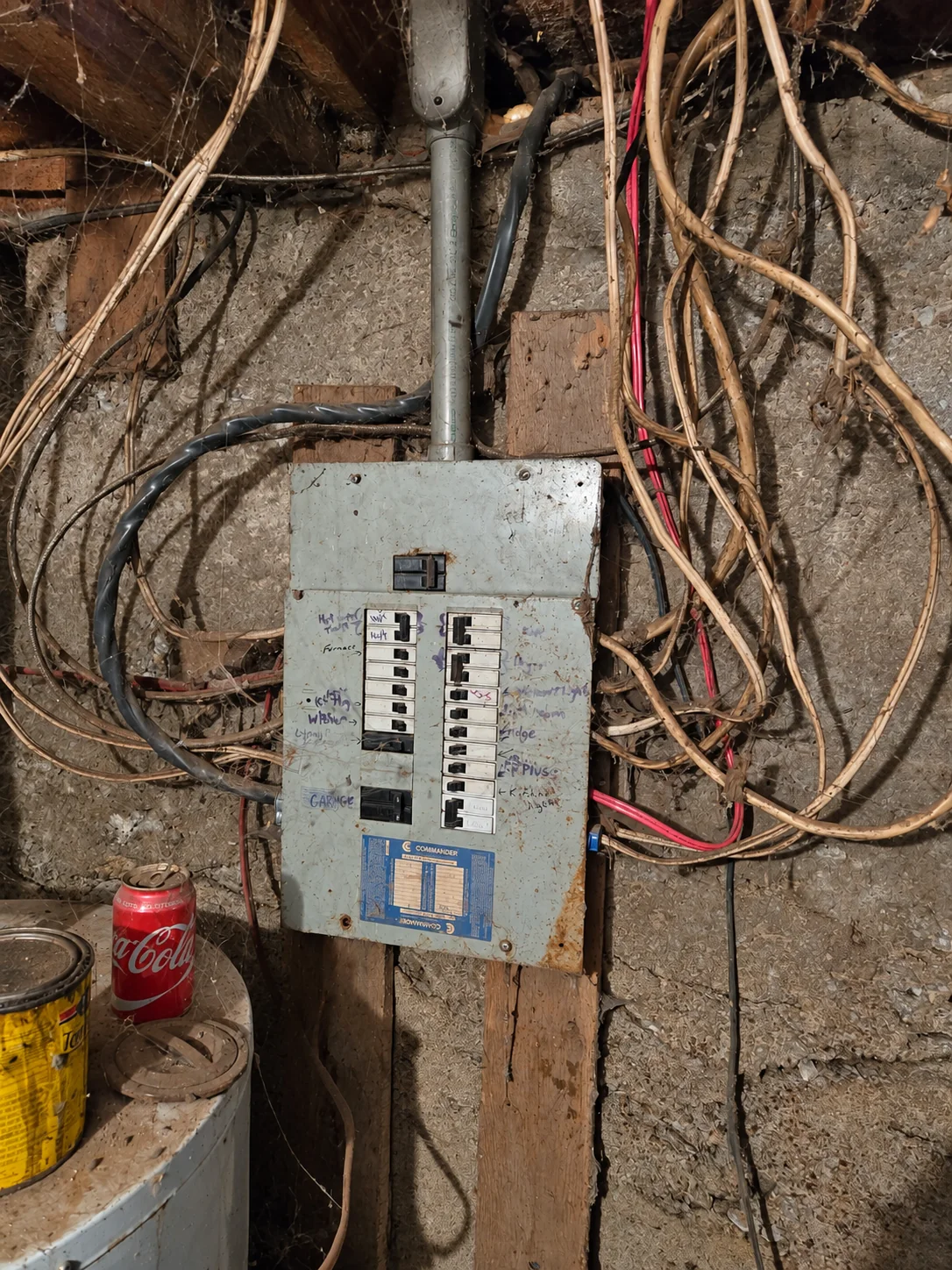 Existing electrical panel before the upgrade.