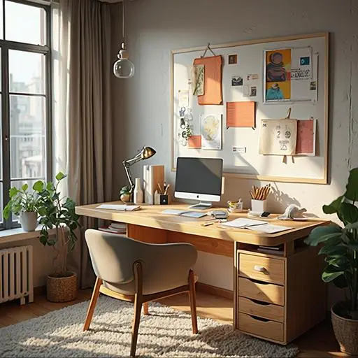 Modern workspace showcasing a blend of aesthetics, functionality, and natural light.