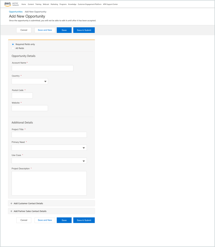 Create single opportunity