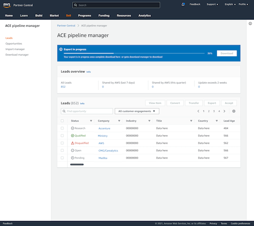 Lead export progress