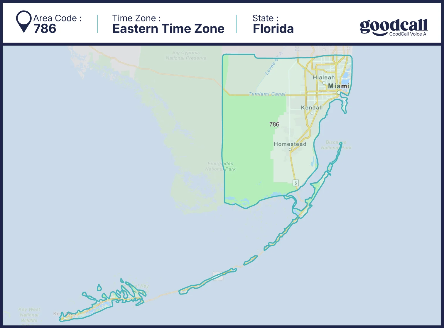 786 area code map showing Miami, Miami Beach and South Florida