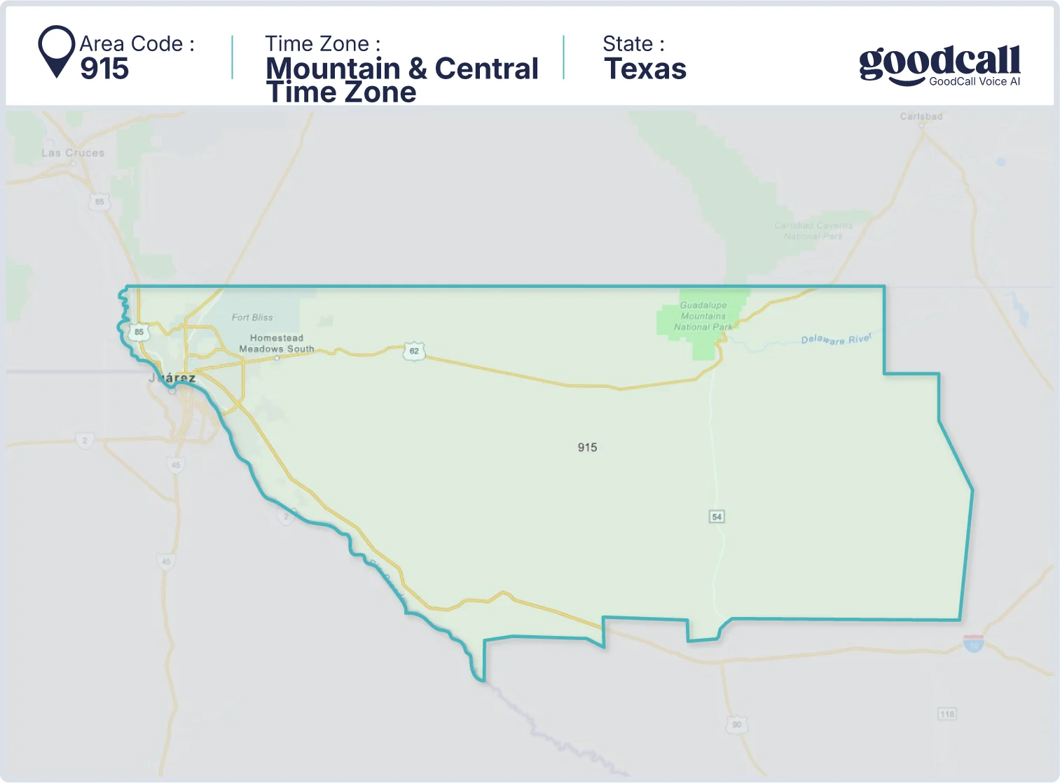 915 area code map showing Texas, El Paso, Socorro and Horizon City