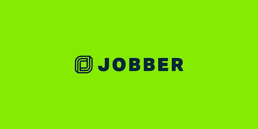 Jobber logo on lime background used as hero image for field service software branding