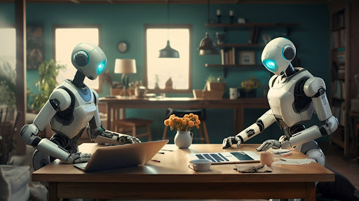 futuristic robots performing regular human tasks