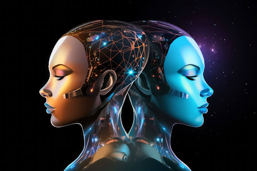 2 futuristic robotic faces