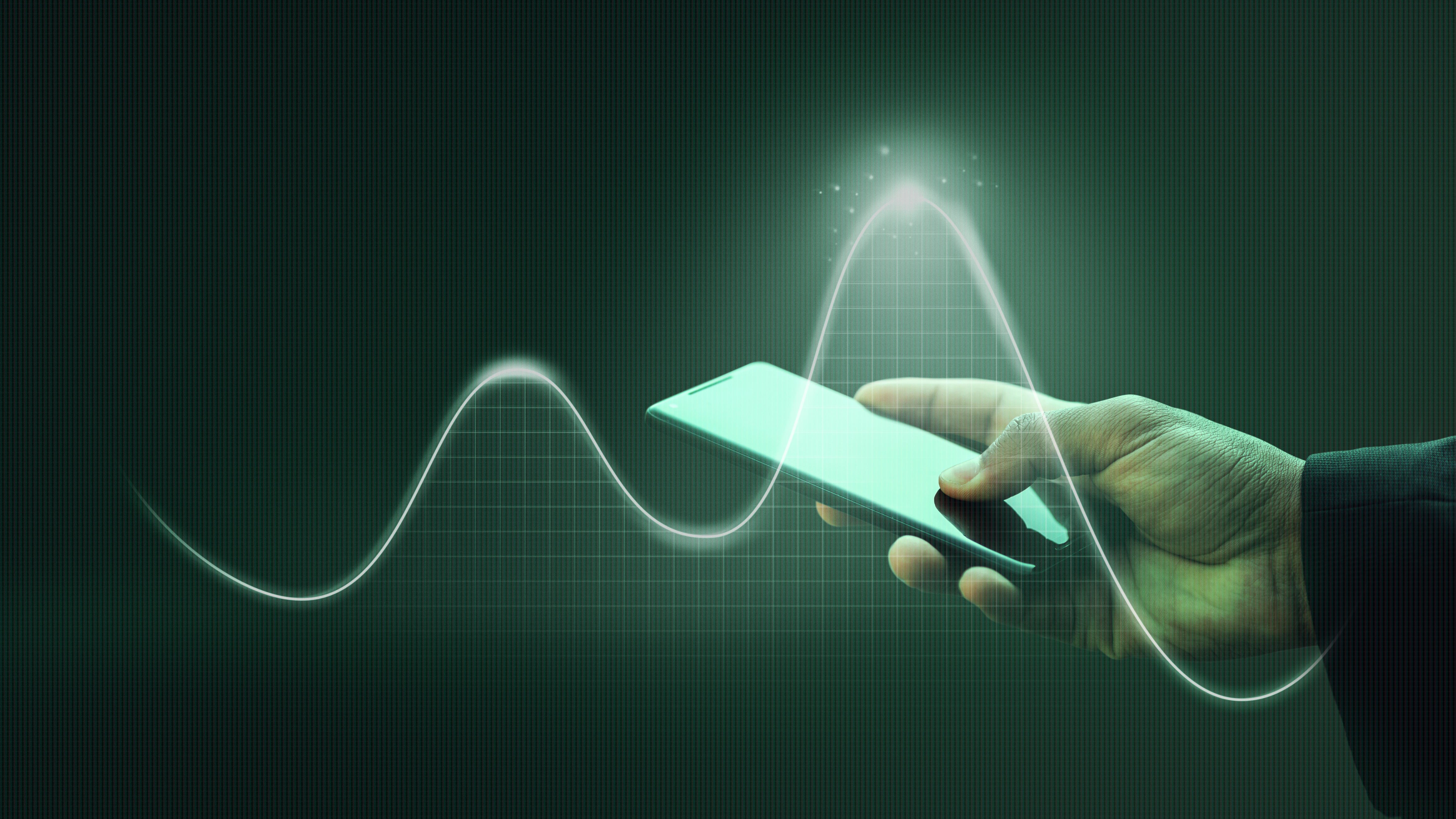 Smartphone displaying digital voice waveform