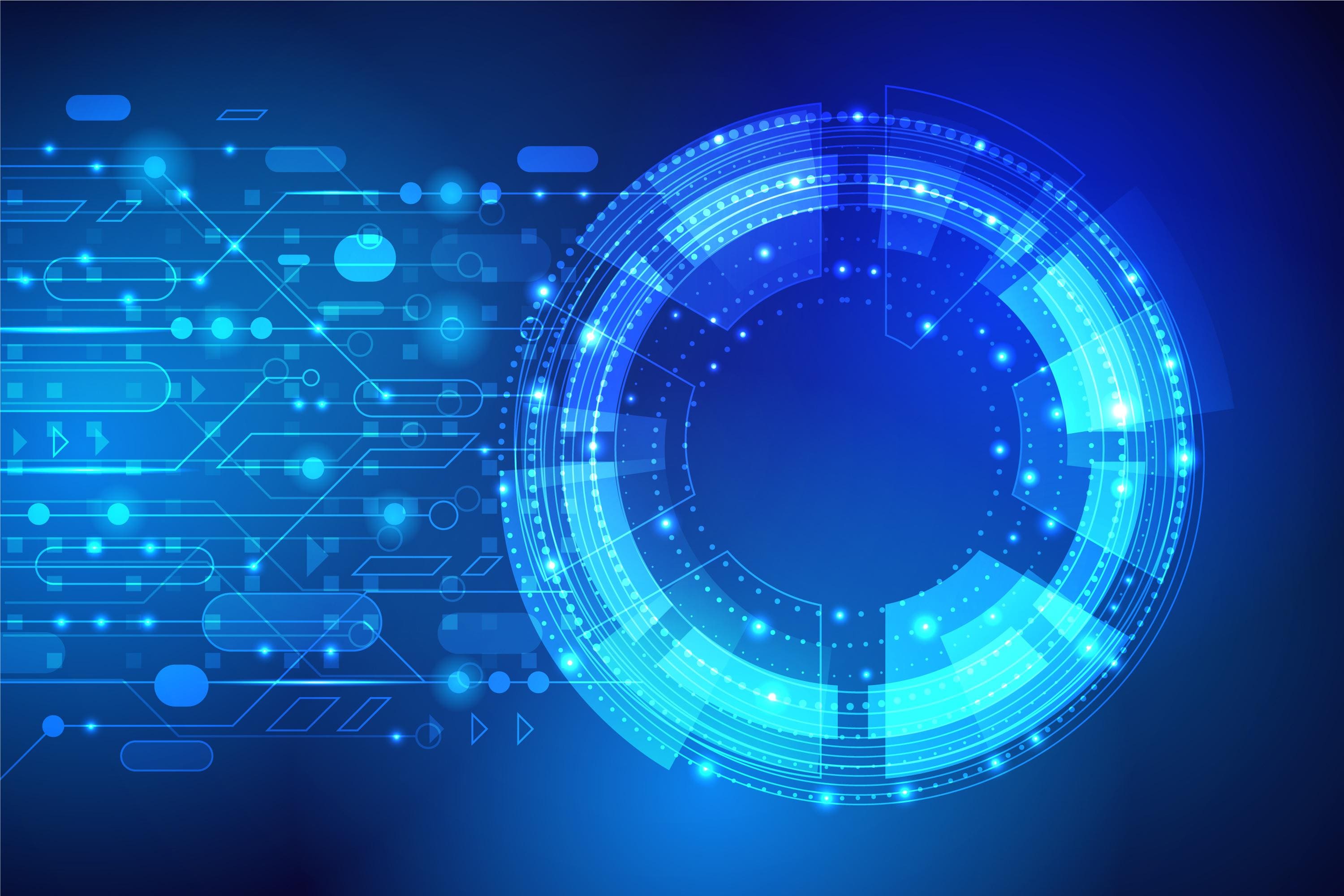 Abstract AI technology background with glowing digital interface