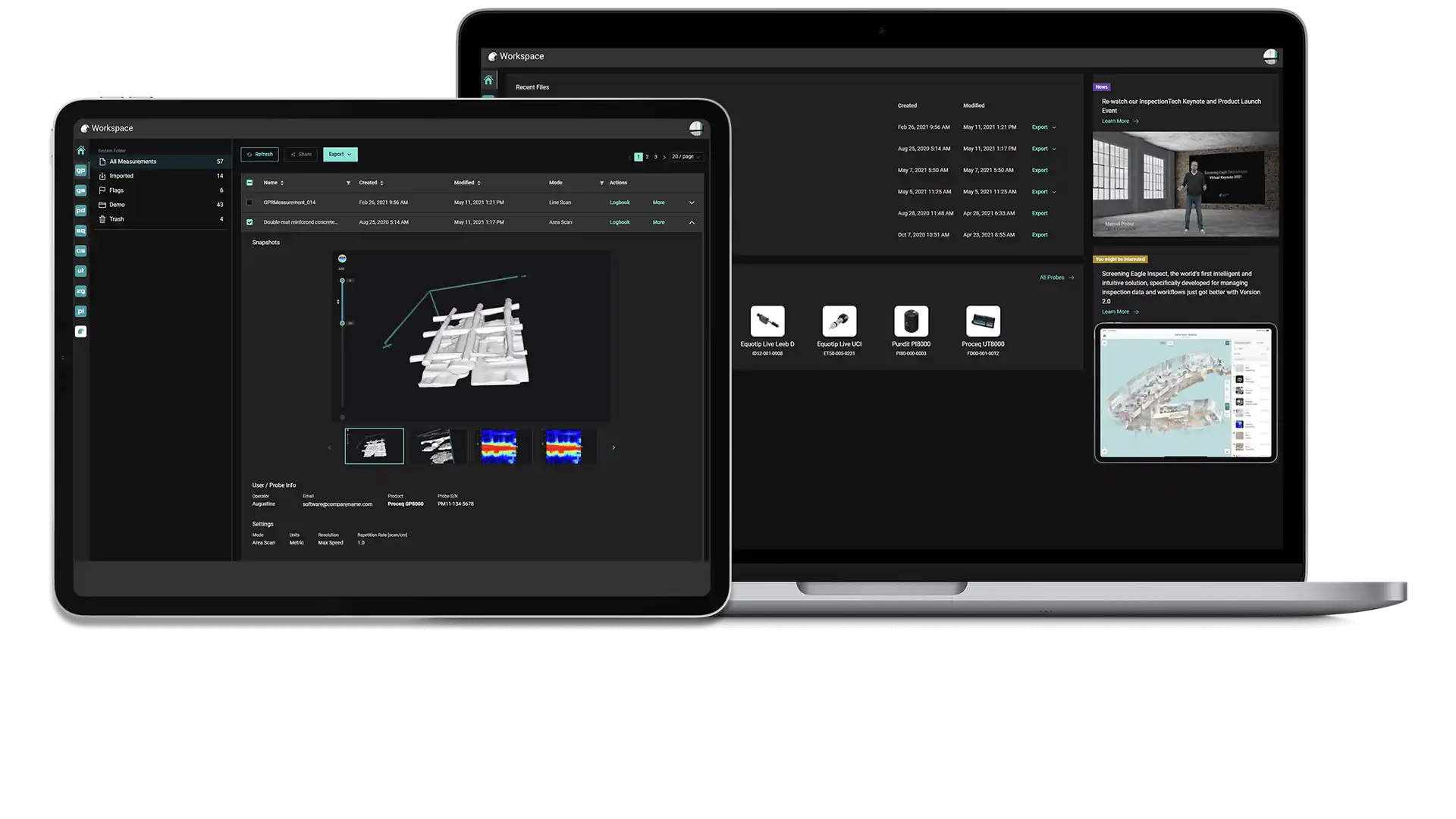 An iPad and Notebook computer showing Workspace Software.