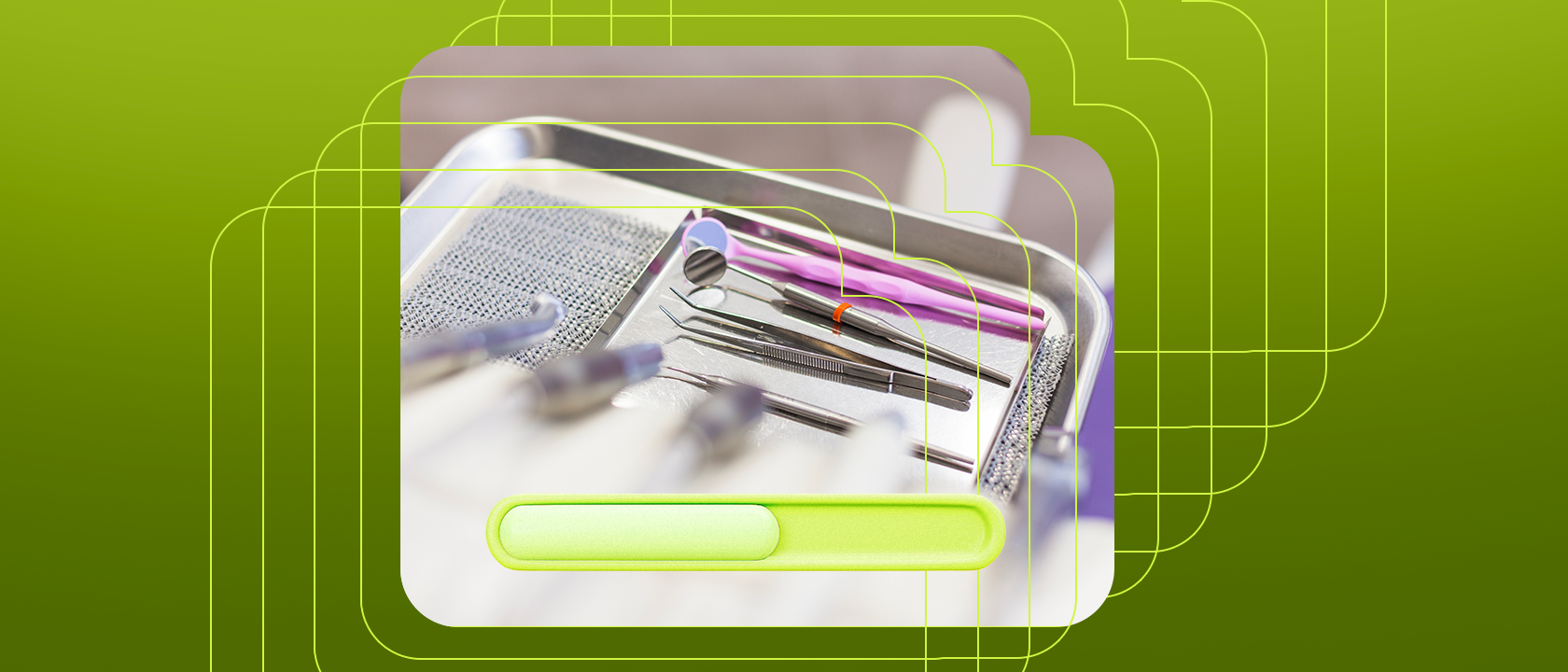 Imagem com fundo verde mais escuro, mostrando uma caixa com instrumentais odontológicos, que representa dentistas mais experientes. 