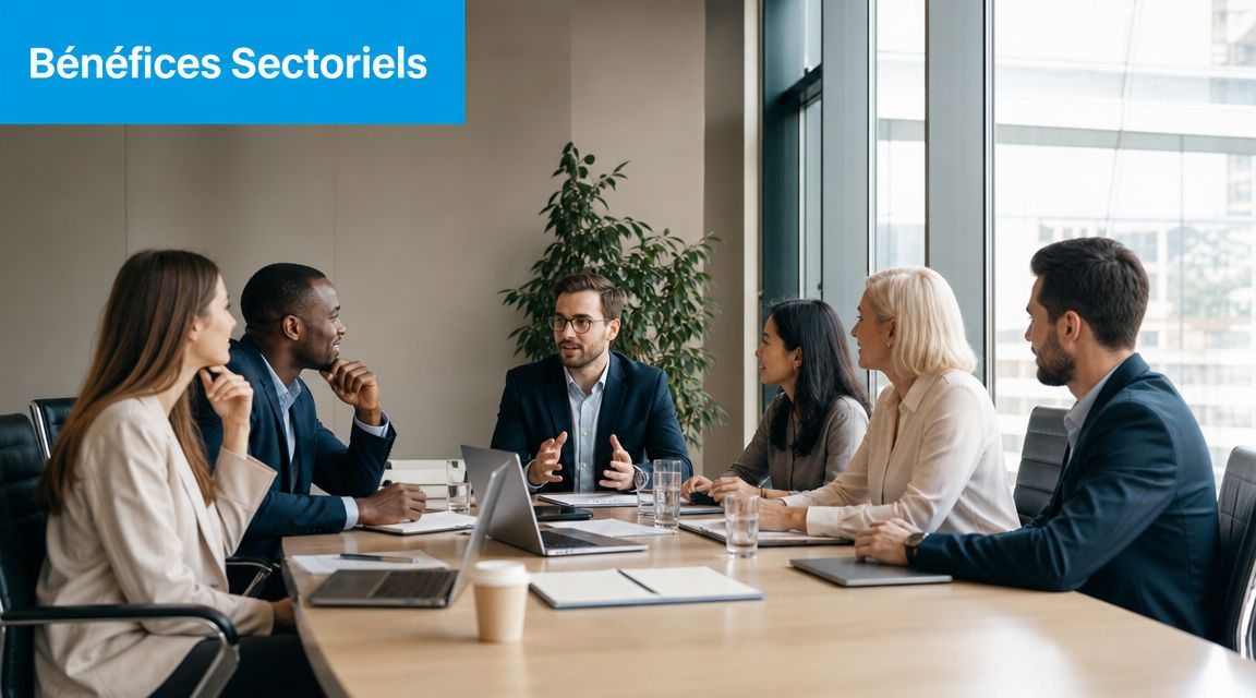 Une équipe diversifiée de professionnels en réunion d'affaires dans une salle de conférence moderne et lumineuse.