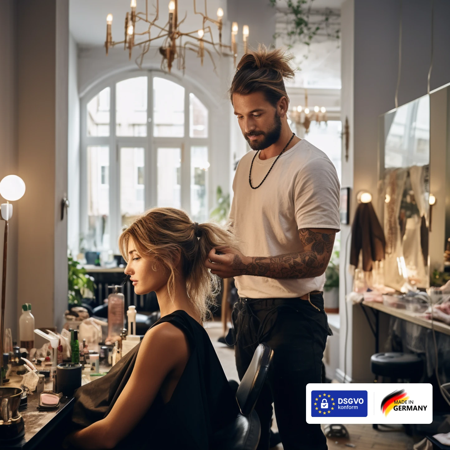 Friseur mit Kundin