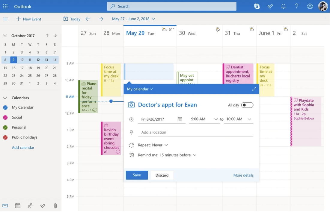 MS Outlook Booking Page