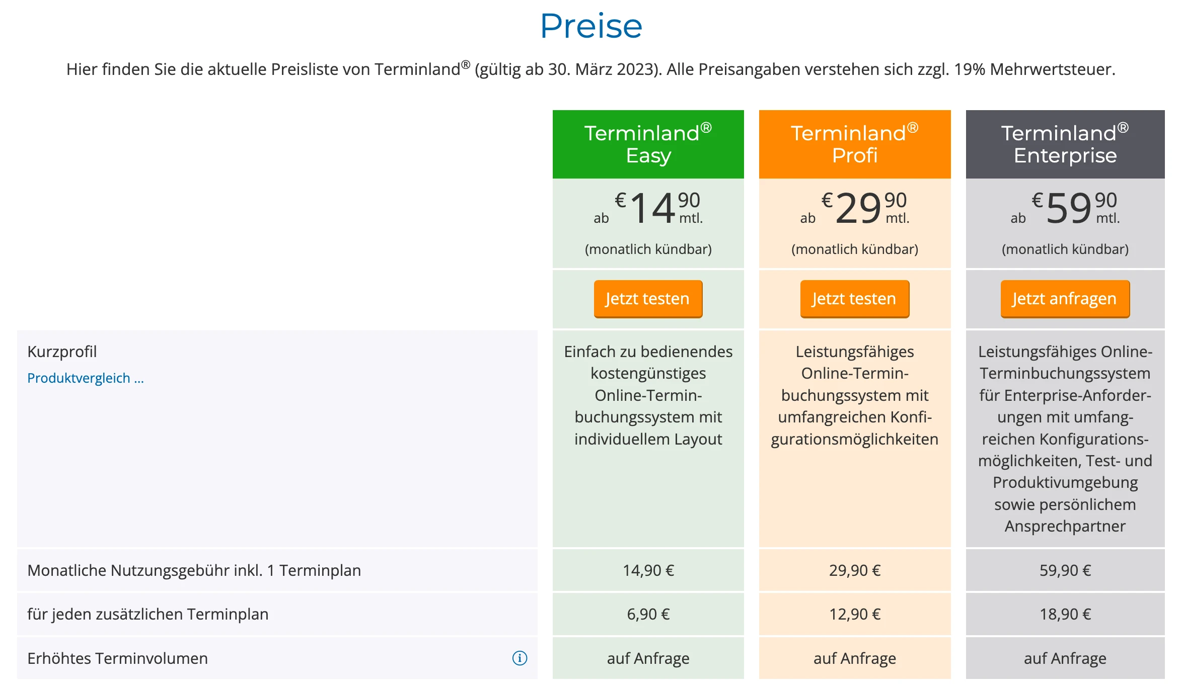 Terminland Preise