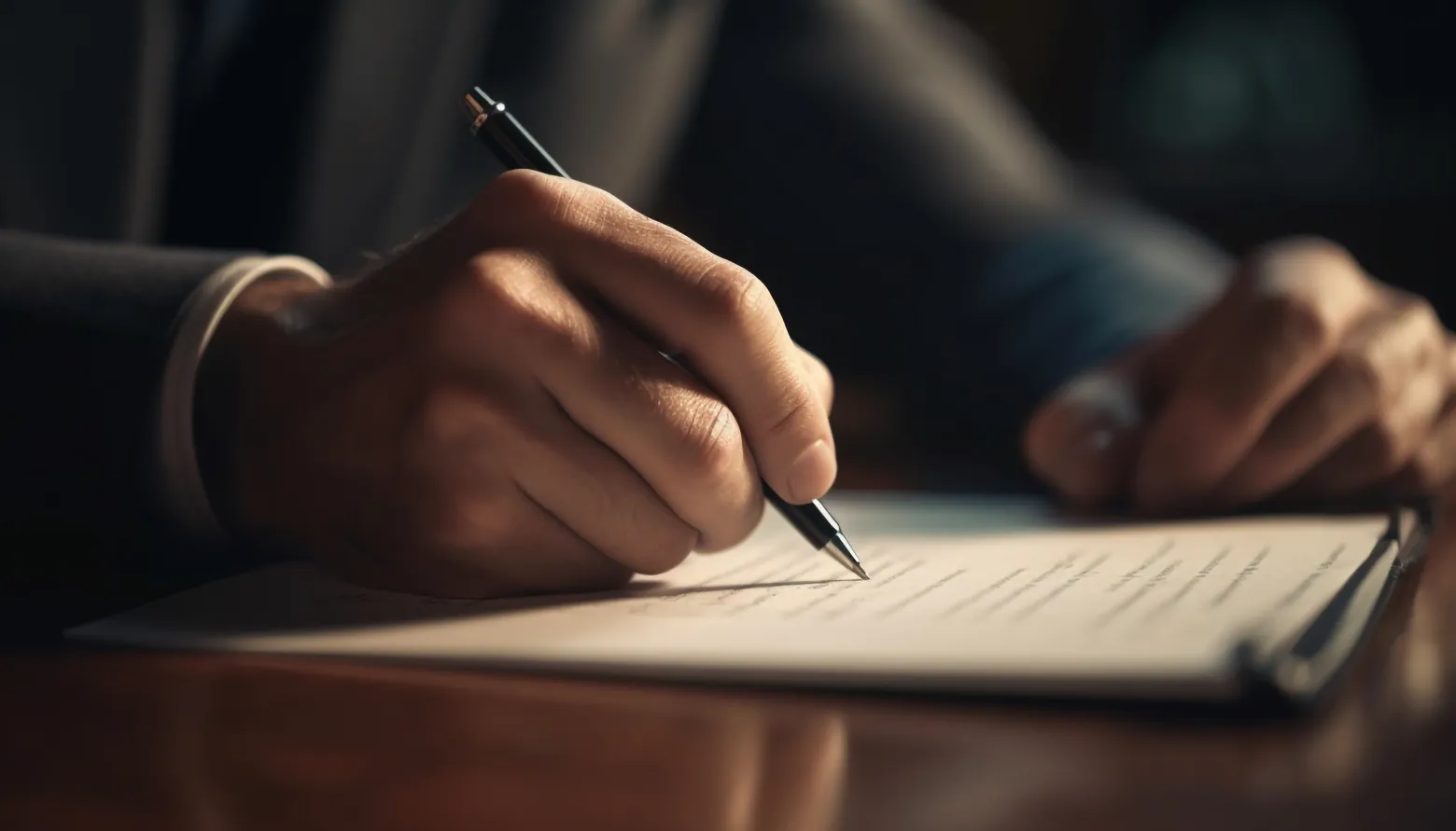 Mão assinando um contrato com caneta