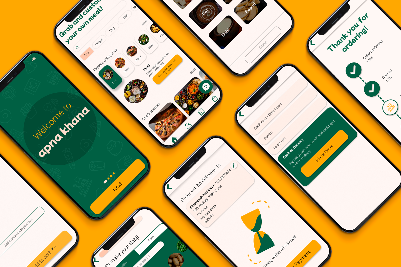 Fully customisable food ordering app mockup