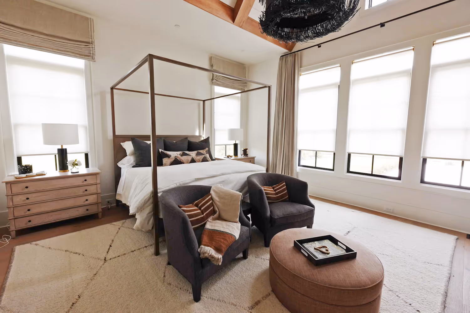 Room darkening shades in bedroom for optimal sleep environment