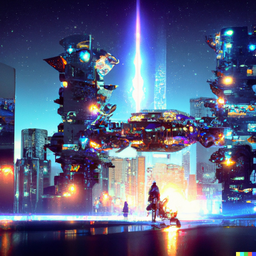 One of my Gen. AI images showing a cyberpunk city