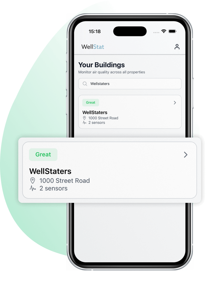 WellStat air quality app building list screen