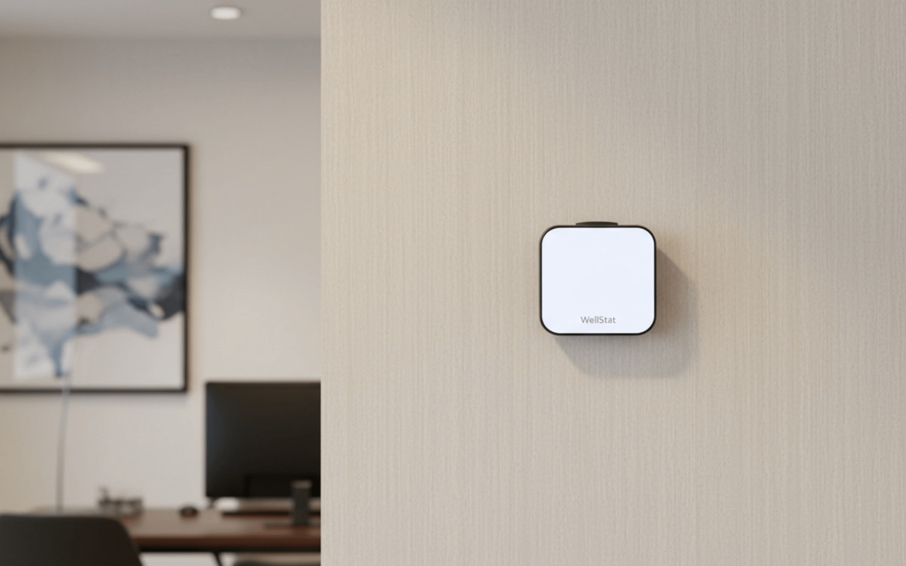 The WellStat air product elegantly mounted on a wall