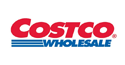 Costco Wholesale logo with red text and blue lines.