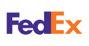 FedEx logo with Fed in purple and Ex in orange.