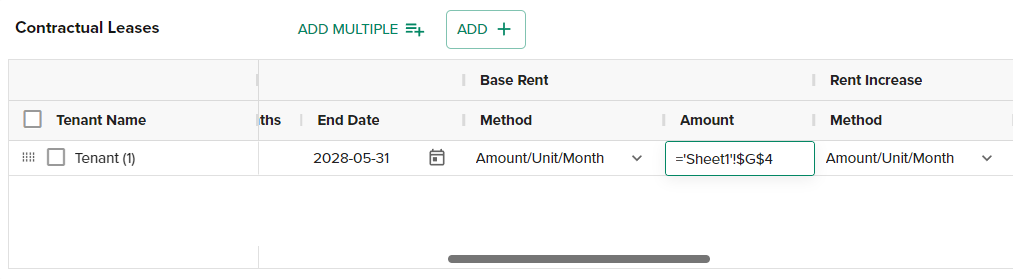 Sensitivity Analysis Link Cell Base Rent Amount
